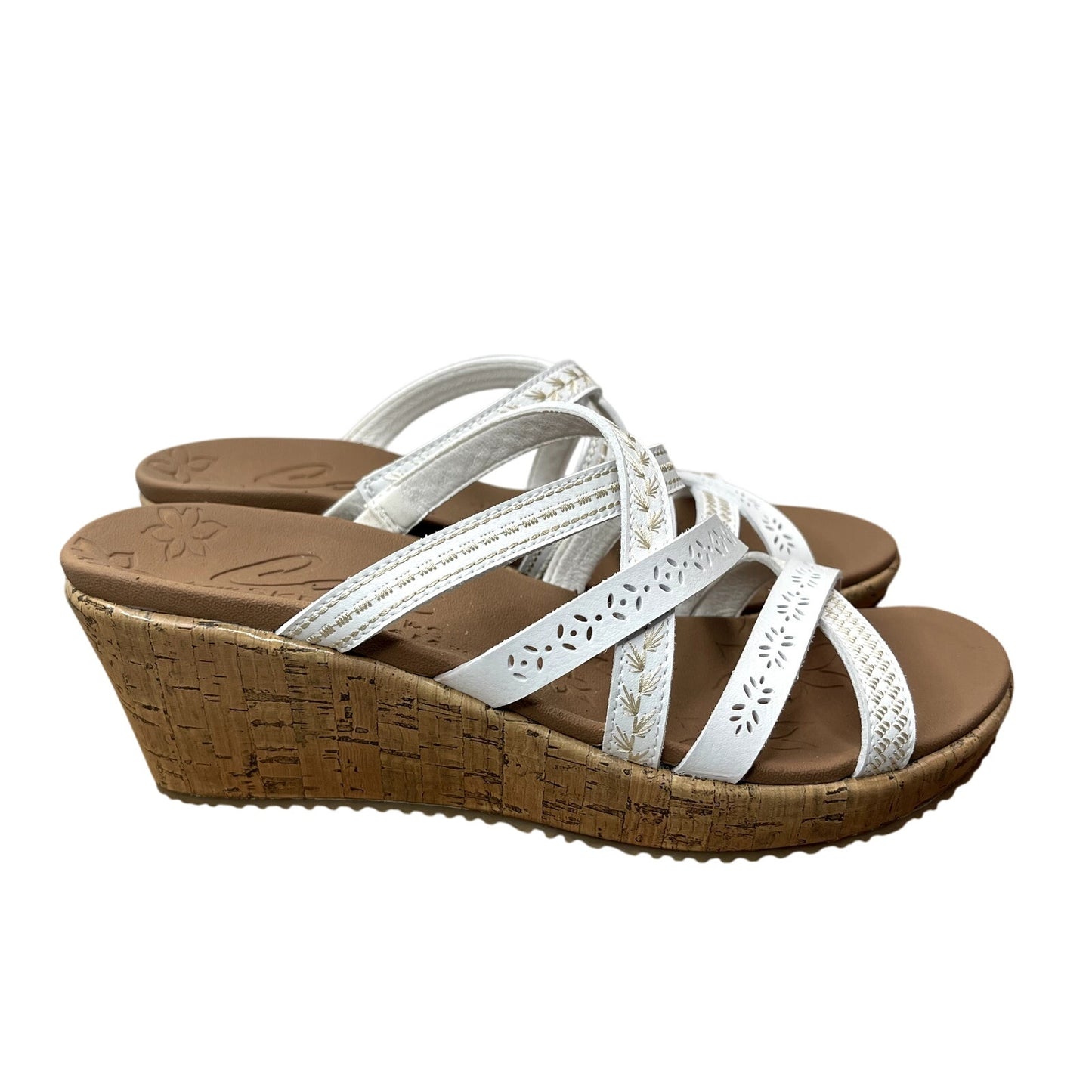 Skechers Beverlee Tiger Posse White Wedge Sandals Women's Size 8 New