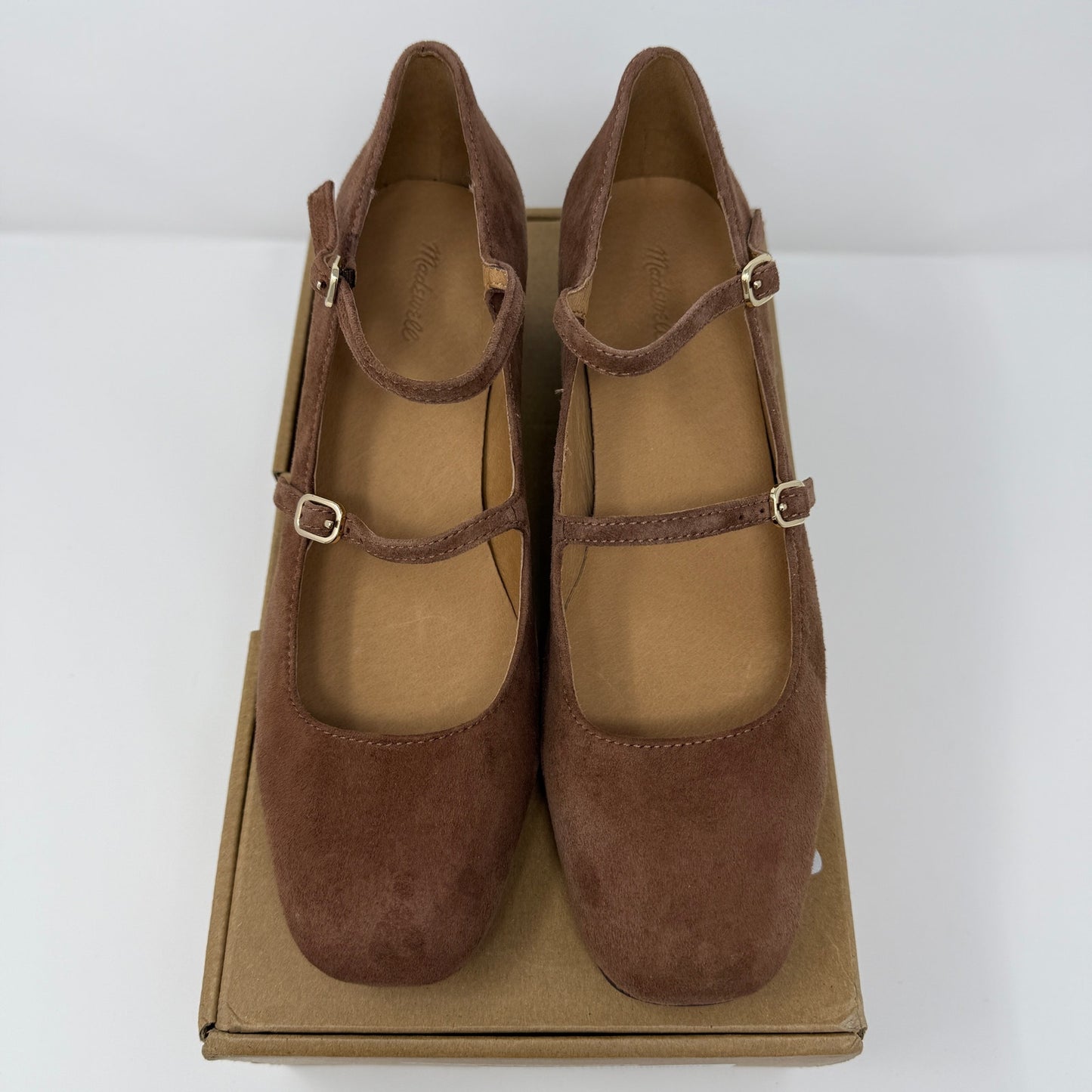 Madewell Nettie Mary Jane Pumps Size 8 Brown Suede Block Heel NEW w/ Minor Flaws