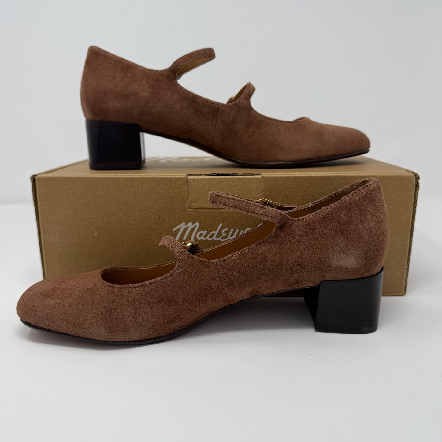 Madewell Nettie Mary Jane Pumps Size 8 Brown Suede Block Heel NEW w/ Minor Flaws