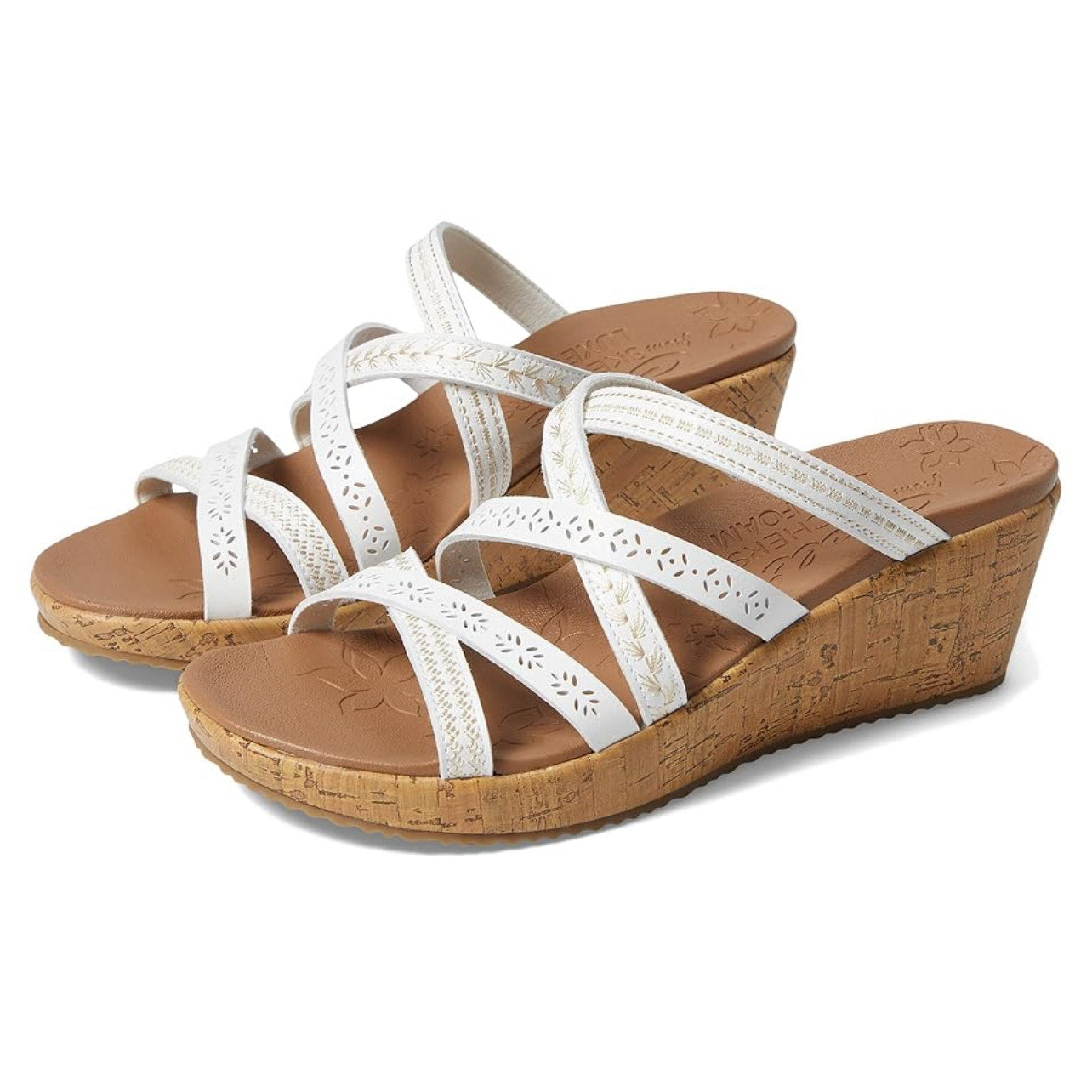 Skechers Beverlee Tiger Posse White Wedge Sandals Women's Size 8 New