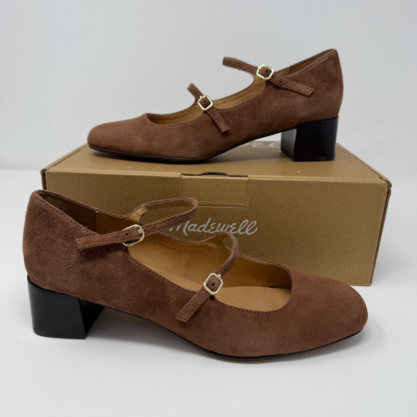 Madewell Nettie Mary Jane Pumps Size 8 Brown Suede Block Heel NEW w/ Minor Flaws