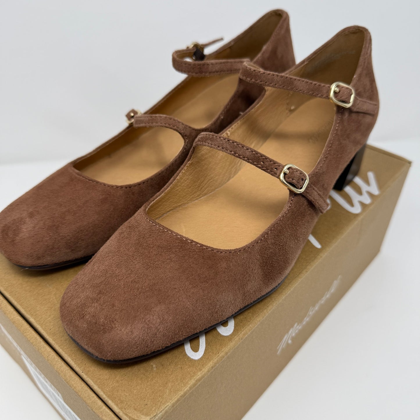 Madewell Nettie Mary Jane Pumps Size 8 Brown Suede Block Heel NEW w/ Minor Flaws