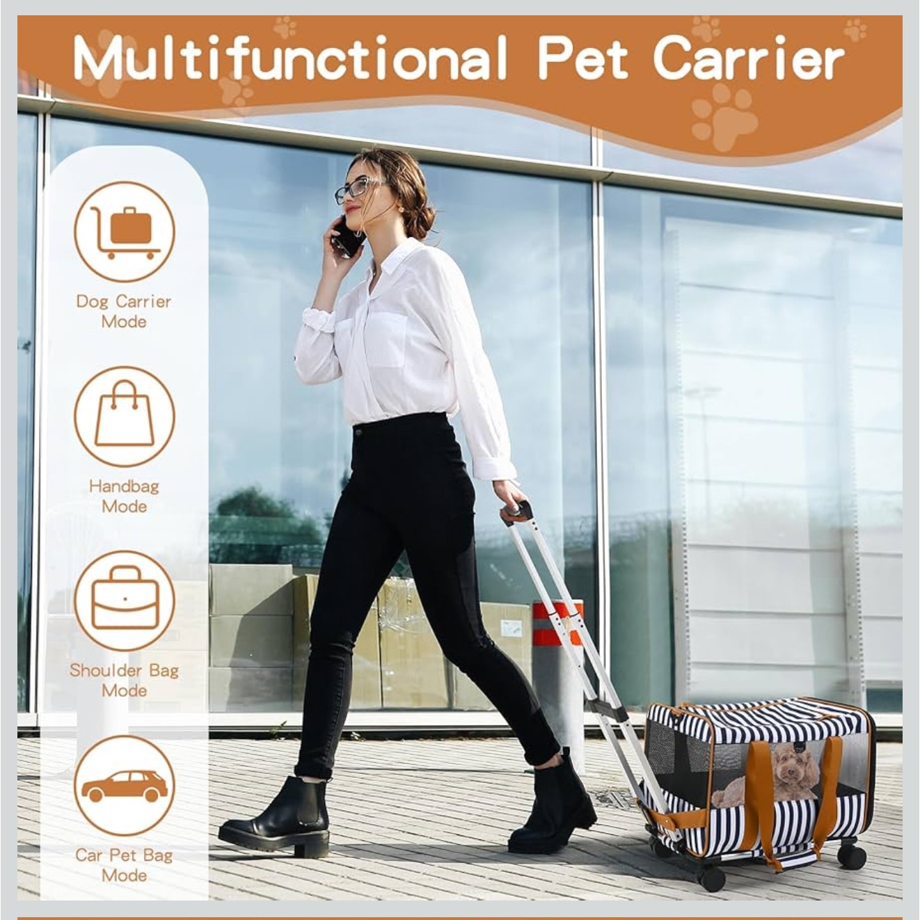 Goodio Rolling Pet Carrier Navy Stripe Airline Approved Travel Bag NEW