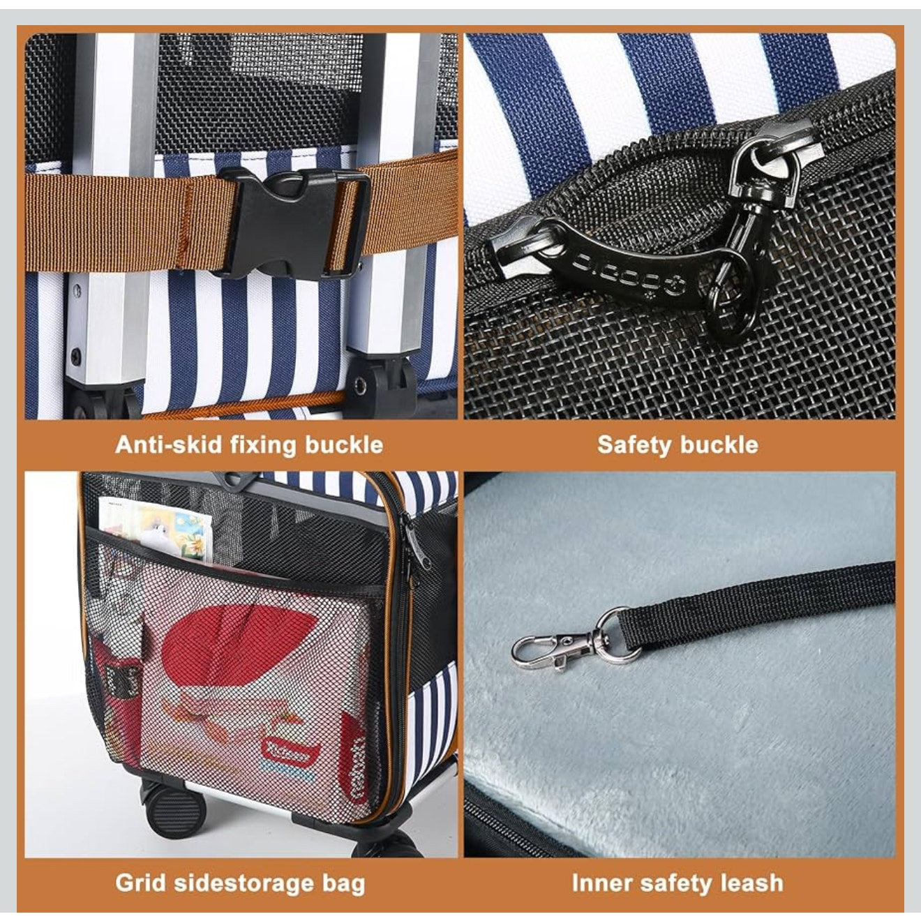 Goodio Rolling Pet Carrier Navy Stripe Airline Approved Travel Bag NEW