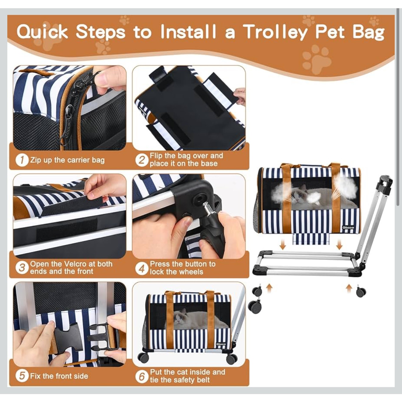Goodio Rolling Pet Carrier Navy Stripe Airline Approved Travel Bag NEW