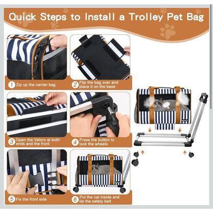 Goodio Rolling Pet Carrier Navy Stripe Airline Approved Travel Bag NEW
